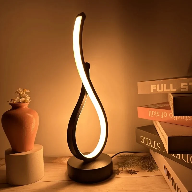 Three-Color Creative Spiral LED Table Lamp - USB Powered, Dimmable for Bedroom