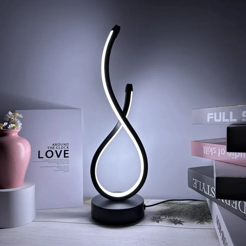 Three-Color Creative Spiral LED Table Lamp - USB Powered, Dimmable for Bedroom