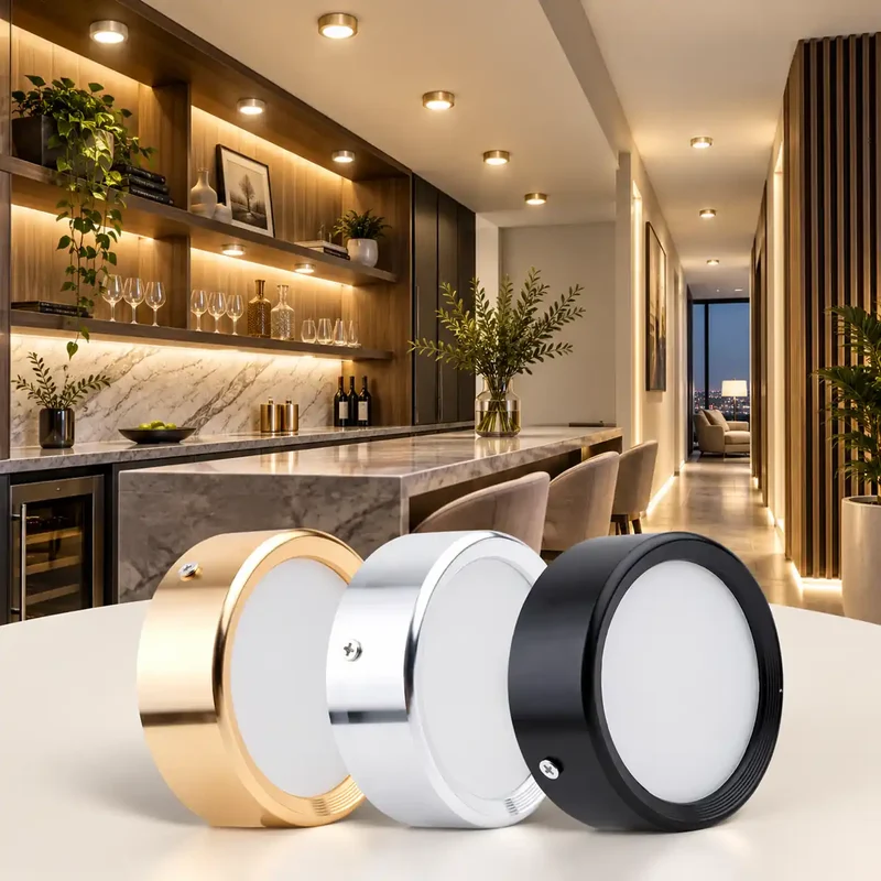 12V Aluminum Under Cabinet LED Puck Lights - Surface Mount, Multiple Wattage Options