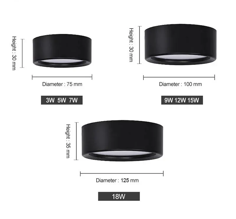 12V Aluminum Under Cabinet LED Puck Lights - Surface Mount, Multiple Wattage Options