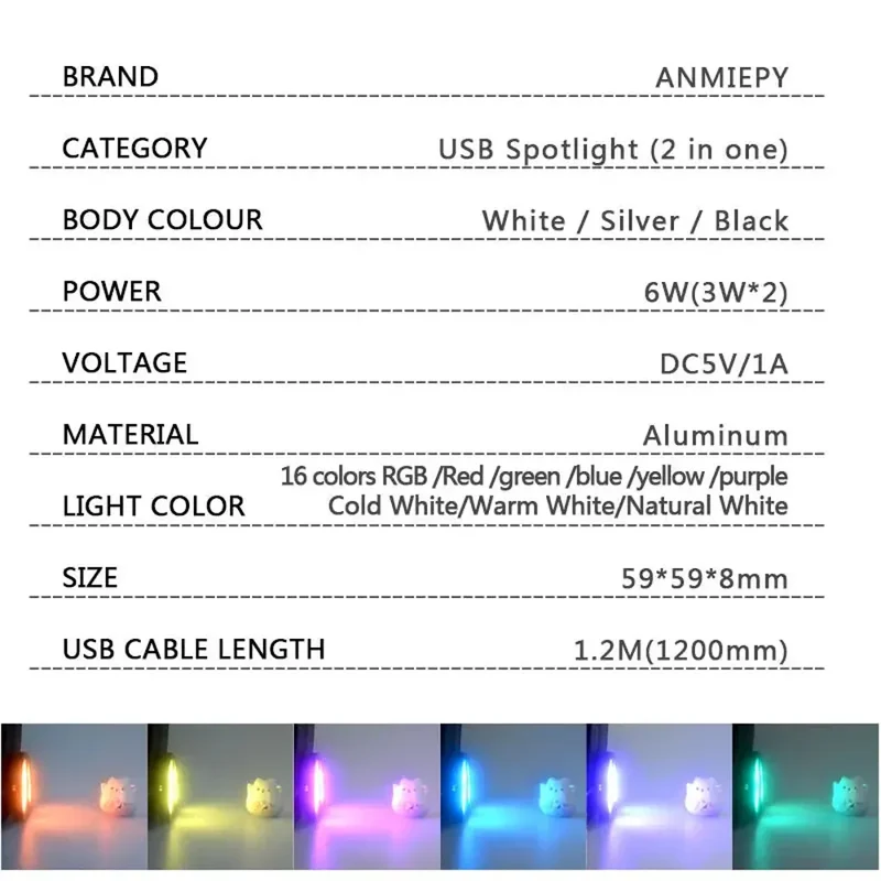Dual-Head 2-in-1 USB RGB Under Cabinet LED Puck Lights - Remote Control, 16-Color, 5V