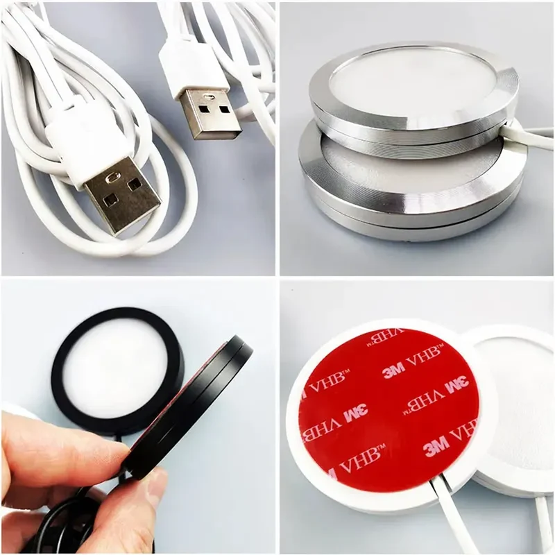 Dual-Head 2-in-1 USB RGB Under Cabinet LED Puck Lights - Remote Control, 16-Color, 5V