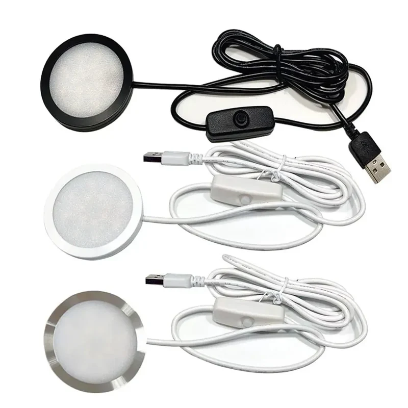 USB Under Cabinet LED Puck Lights — Switch Control, High CRI, Aluminum Body, 5V
