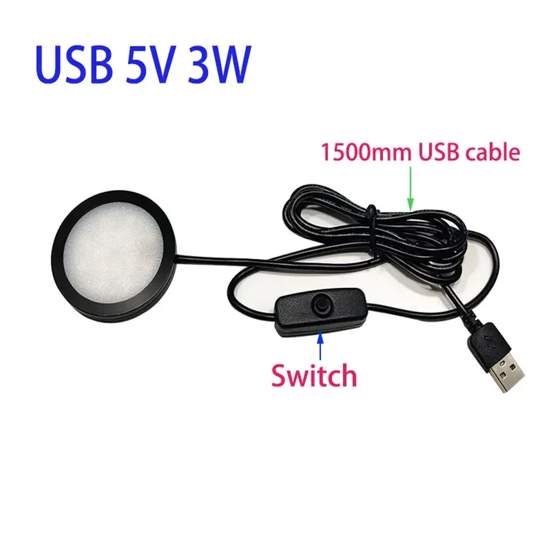 USB Under Cabinet LED Puck Lights — Switch Control, High CRI, Aluminum Body, 5V