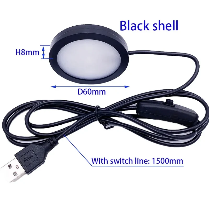 USB Under Cabinet LED Puck Lights — Switch Control, High CRI, Aluminum Body, 5V