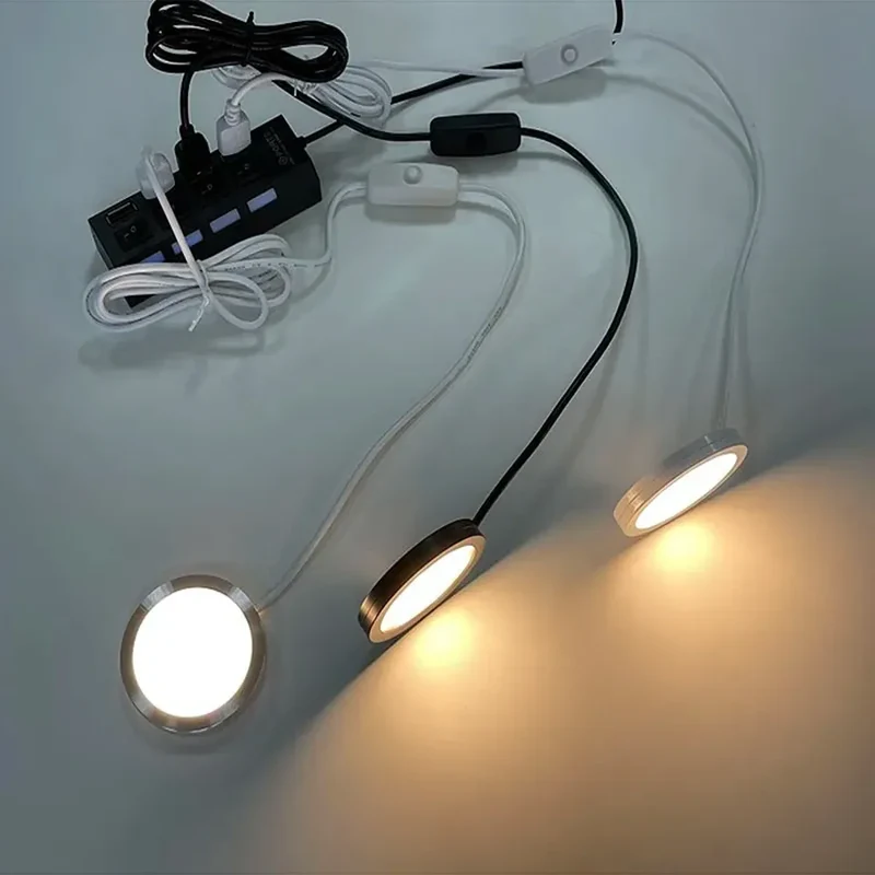USB Under Cabinet LED Puck Lights — Switch Control, High CRI, Aluminum Body, 5V