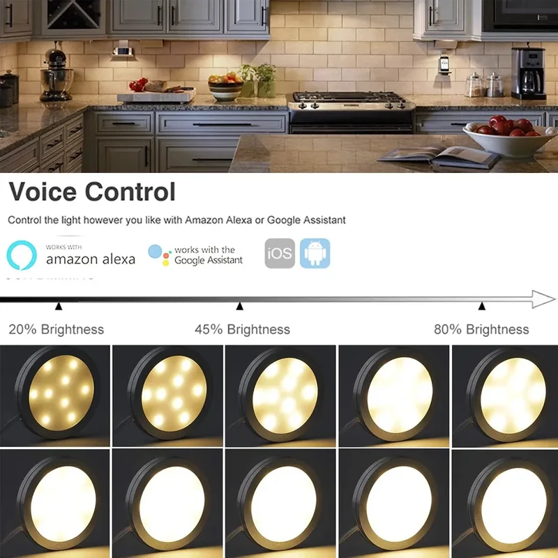 Tuya Zigbee Smart Under Cabinet LED Puck Lights - 12V, App & Voice Control, Full Kit