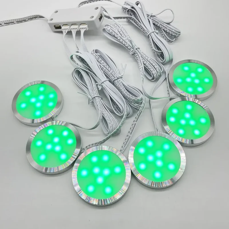 Tuya WiFi RGB Under Cabinet LED Puck Lights - 12V, App & Voice Control, Dimmable