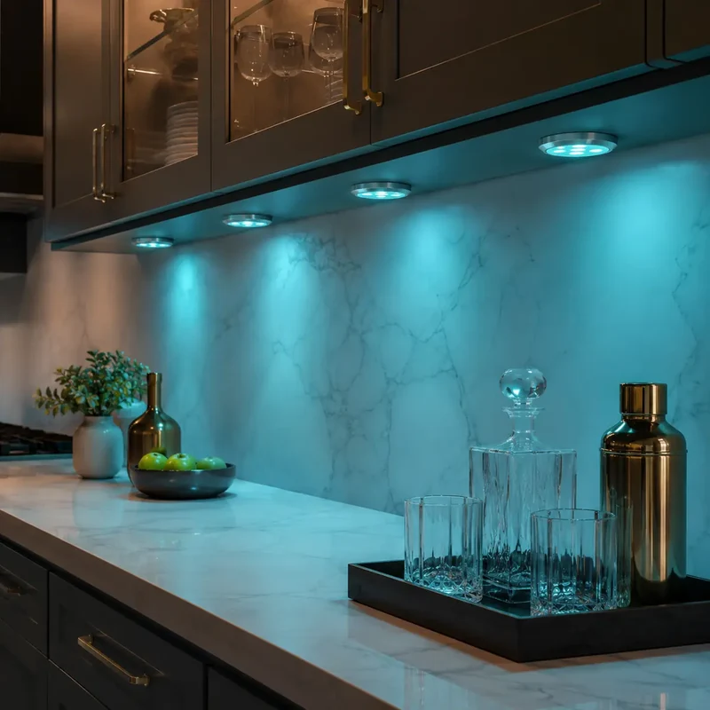 Tuya WiFi RGB Under Cabinet LED Puck Lights - 12V, App & Voice Control, Dimmable