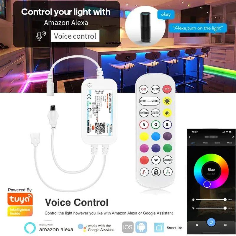 4-Pin RGB Tuya WiFi Under Cabinet LED Light Bar - App & Voice Control, Dimmable