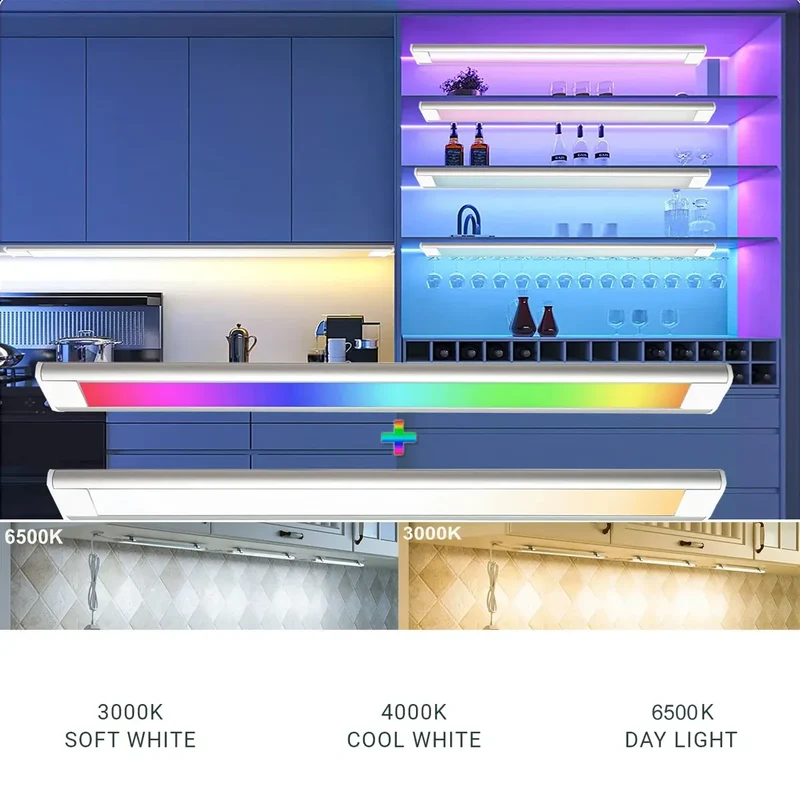 Tuya WiFi Under Cabinet LED Light Bar - 6-Pin RGBCCT, Dimmable, Motion Sensor