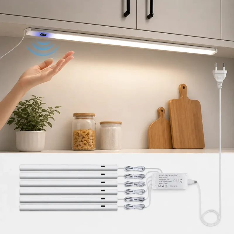 Hand Sweep Motion Sensor Under Cabinet LED Light Bar Kit - 12V Aluminum