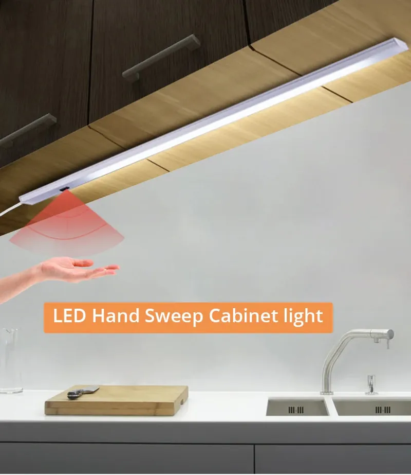 Hand Wave Sensor Under Cabinet LED Light Bar - USB Powered, 3-Color Aluminum