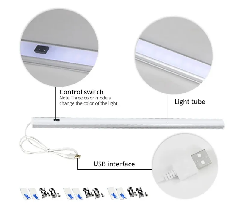 Hand Wave Sensor Under Cabinet LED Light Bar - USB Powered, 3-Color Aluminum