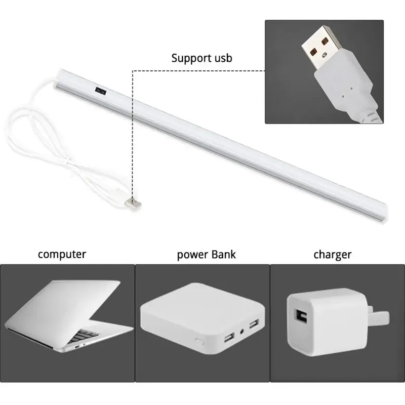 Hand Wave Sensor Under Cabinet LED Light Bar - USB Powered, 3-Color Aluminum