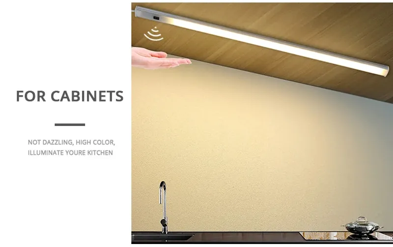 Hand Wave Sensor Under Cabinet LED Light Bar - USB Powered, 3-Color Aluminum