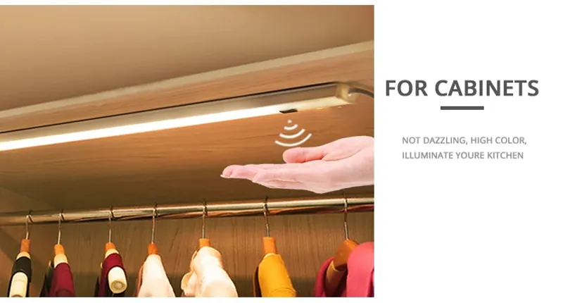 Hand Wave Sensor Under Cabinet LED Light Bar - USB Powered, 3-Color Aluminum