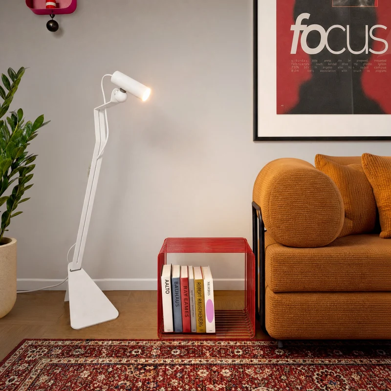 Lampadaire inclinable avec spot magnétique orientable - Mario Tubo - Blanc