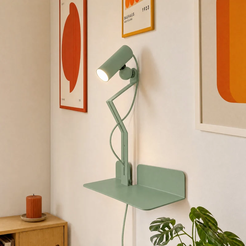 Applique murale avec étagère et Spot magnétique orientable - Murio Tubo - Vert
