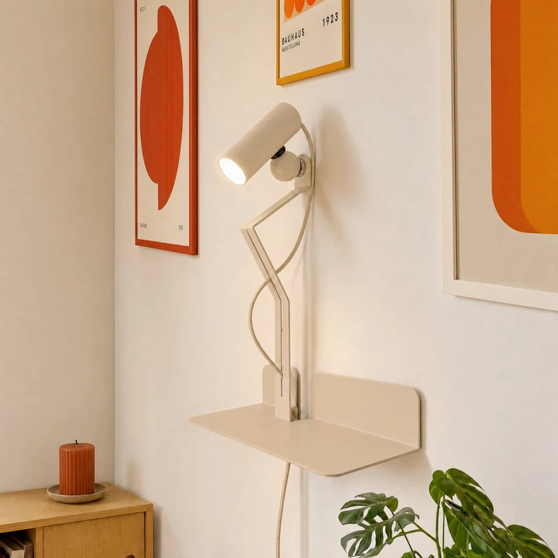 Applique murale avec étagère et Spot magnétique orientable - Murio Tubo - Crème