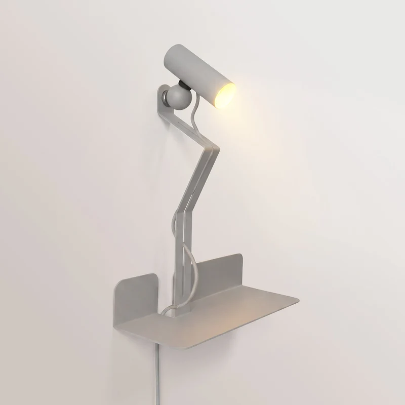 Applique murale avec étagère et Spot magnétique orientable - Murio Tubo - Gris