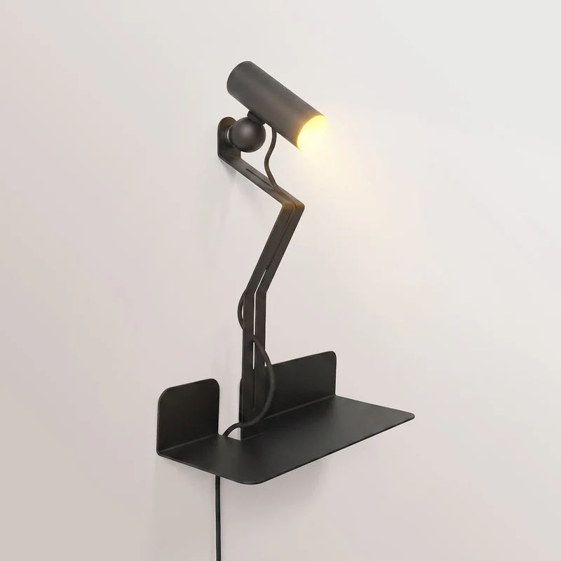 Lampe murale avec étagère et spot magnétique orientable - Murio Tubo - Noir