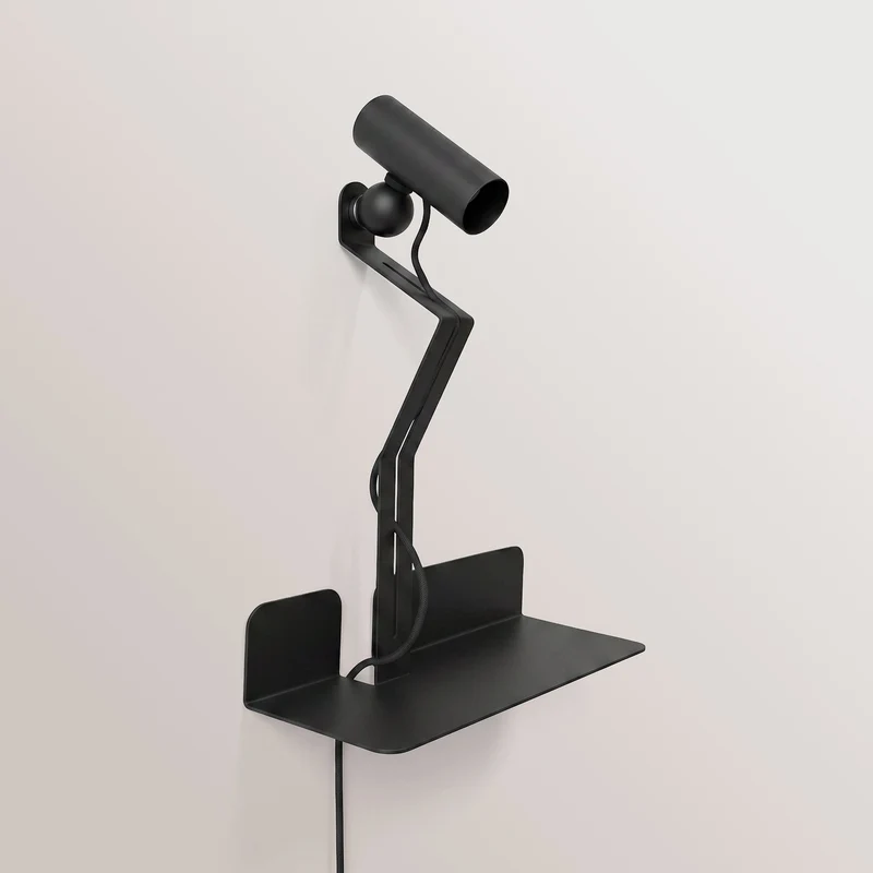 Lampe murale avec étagère et spot magnétique orientable - Murio Tubo - Noir