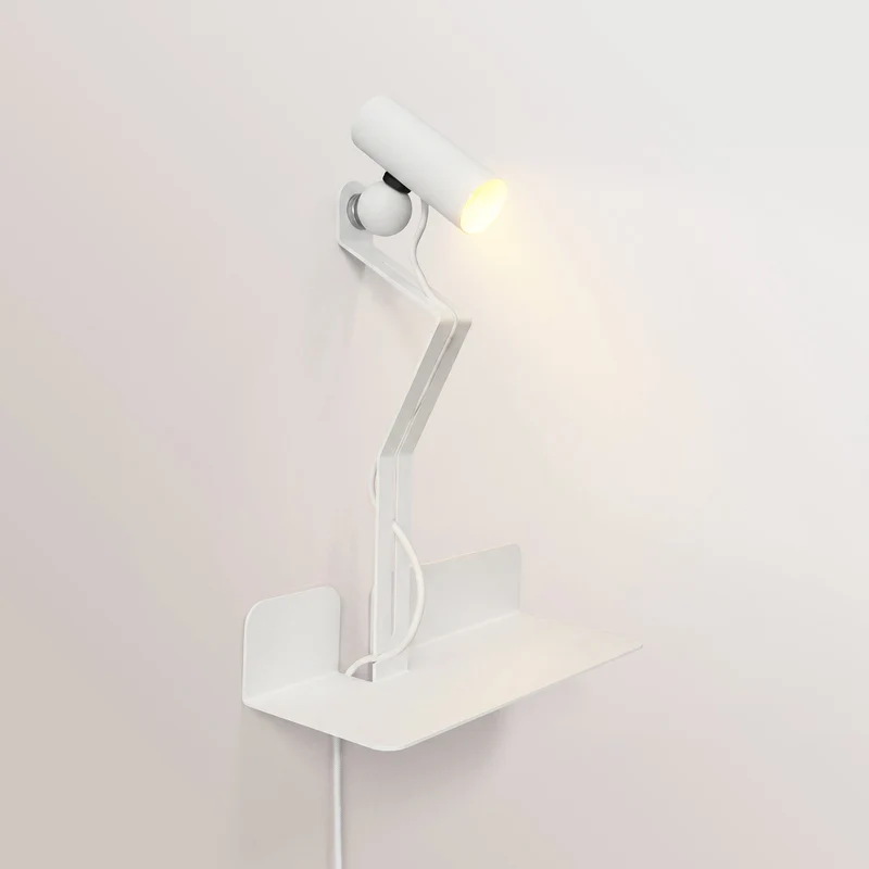 Lampe murale avec étagère et spot magnétique orientable - Murio Tubo - Blanc