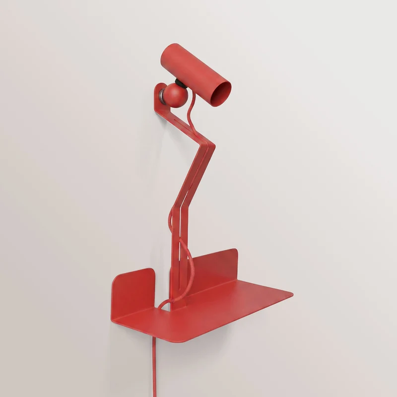 Applique murale avec étagère et Spot magnétique orientable - Murio Tubo - Rouge