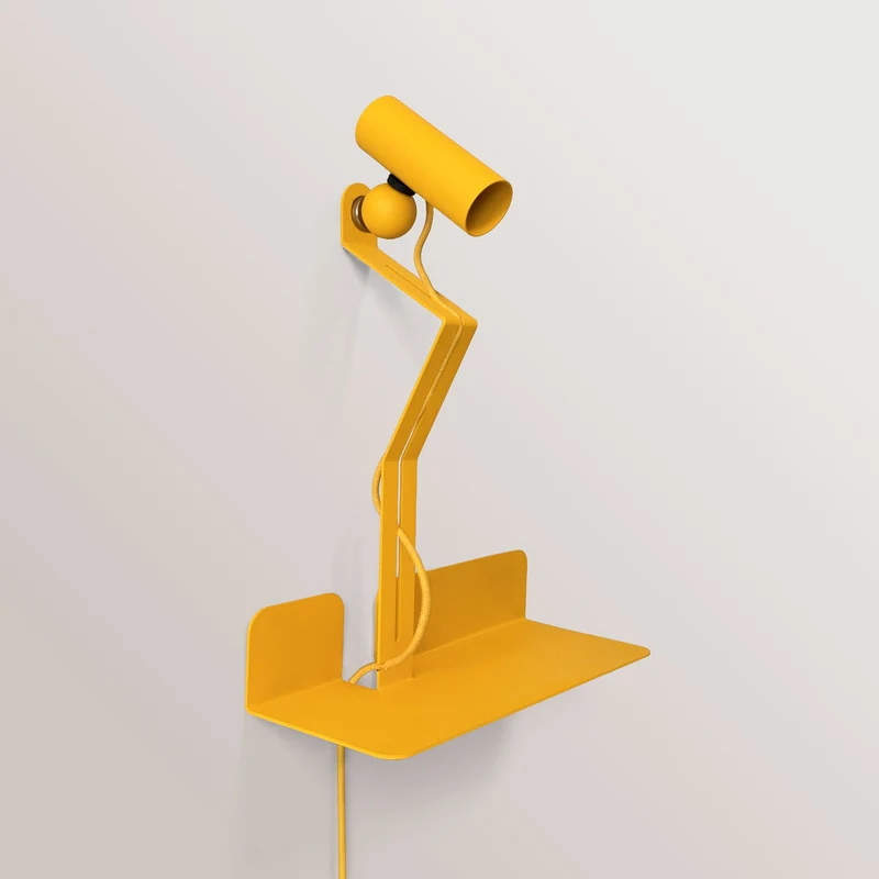 Lampe murale avec étagère et spot magnétique orientable - Murio Tubo - Jaune