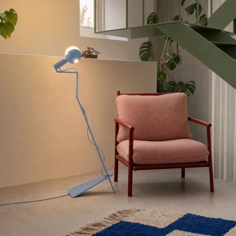 Lampadaire inclinable avec ampoule LED G125 peinte - Mario Talia - Bleu