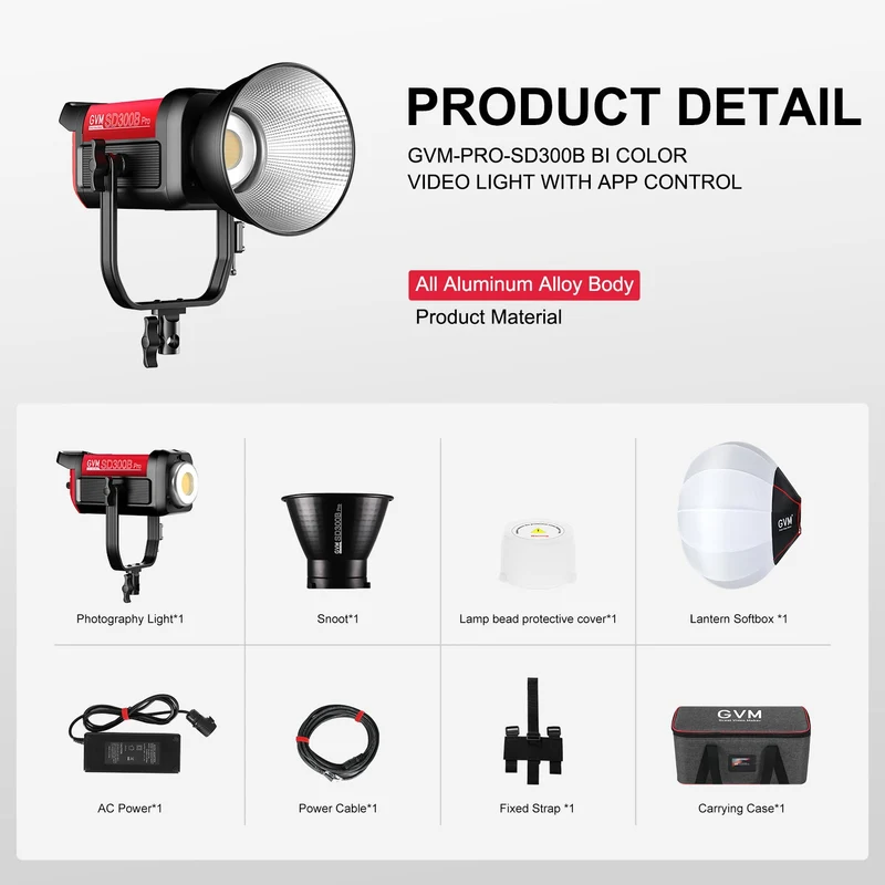 GVM PRO-SD300B 300W Bi-Color Monolight V-mount Mesh Bluetooth(Includes 1 softbox valued at $59)