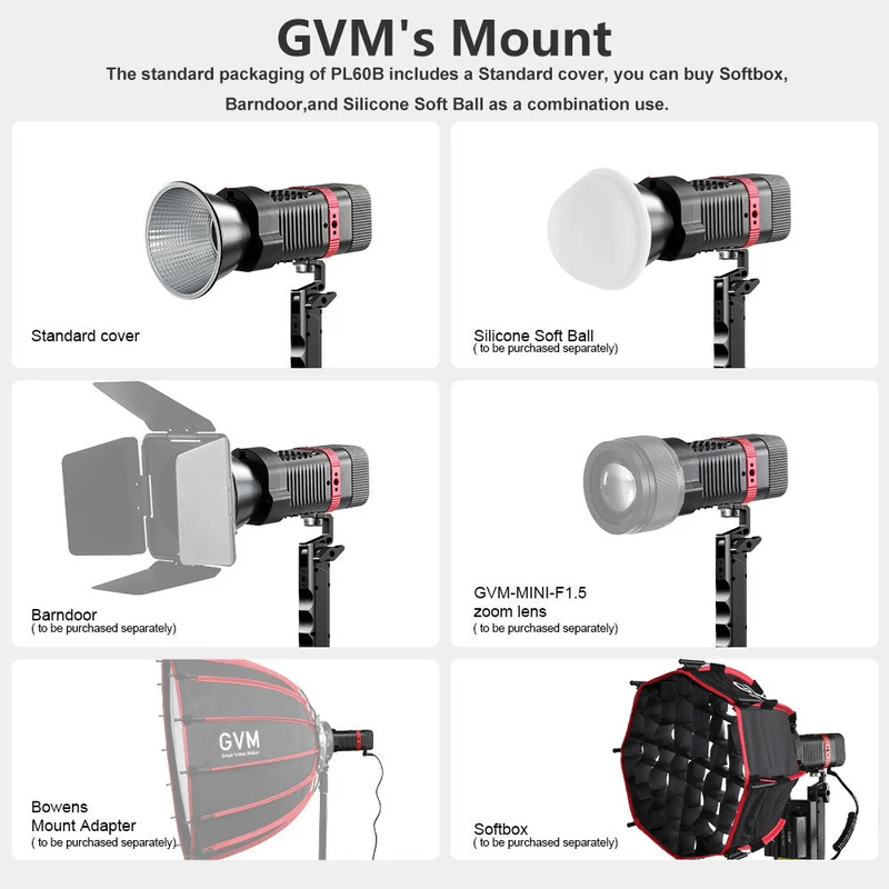 GVM PL60C External 60W RGB Flashlight with Battery