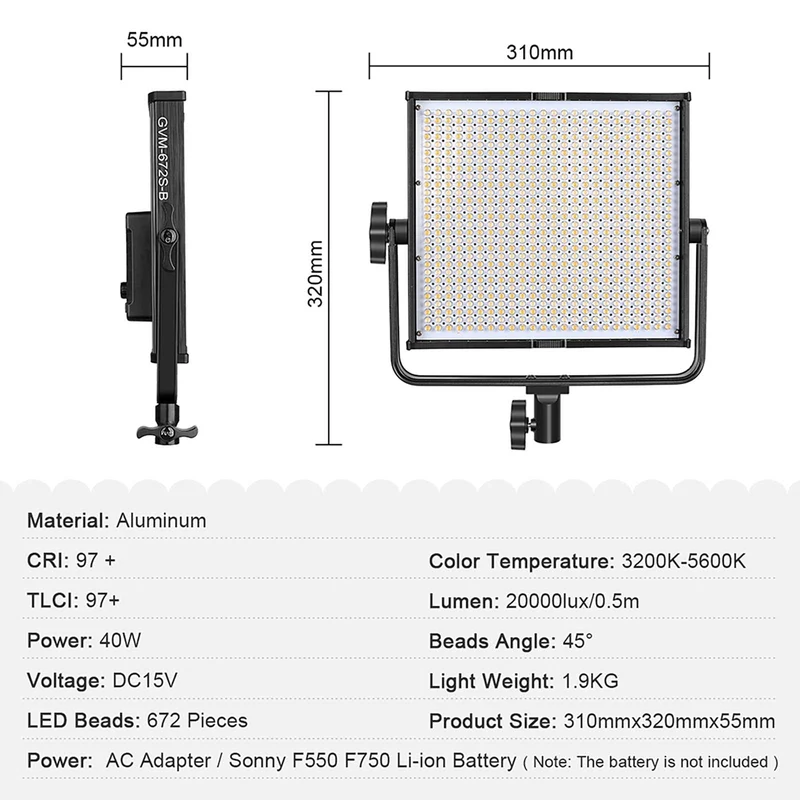 GVM 672S-B 40W Bi-Color LED Light Panel (2-Light Kit)