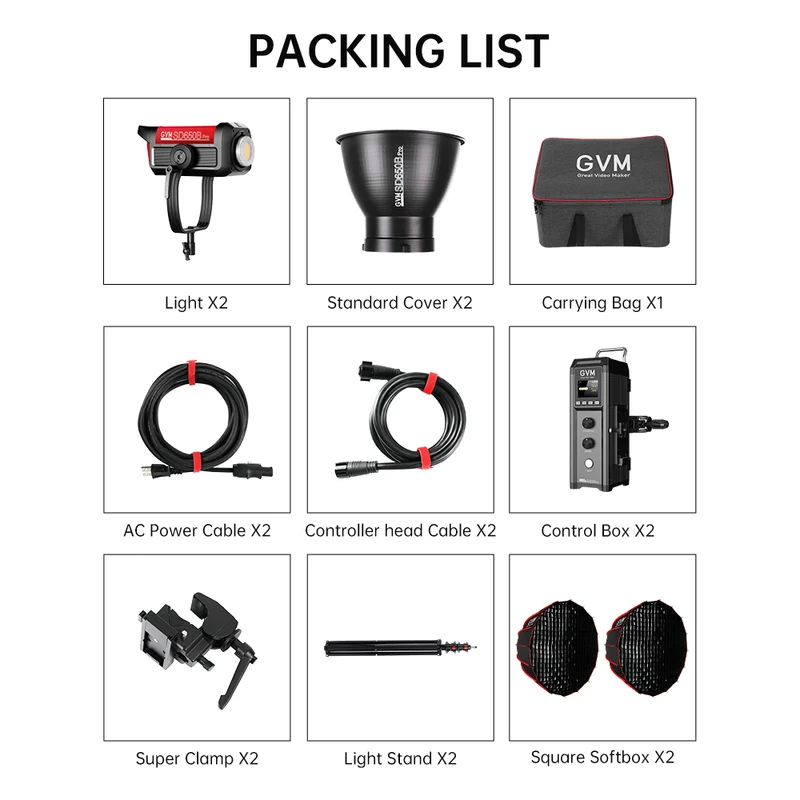 GVM PRO-SD650B 650W Bi-Color Monolight(V-mount & Mesh Bluetooth)（2-Light kit）