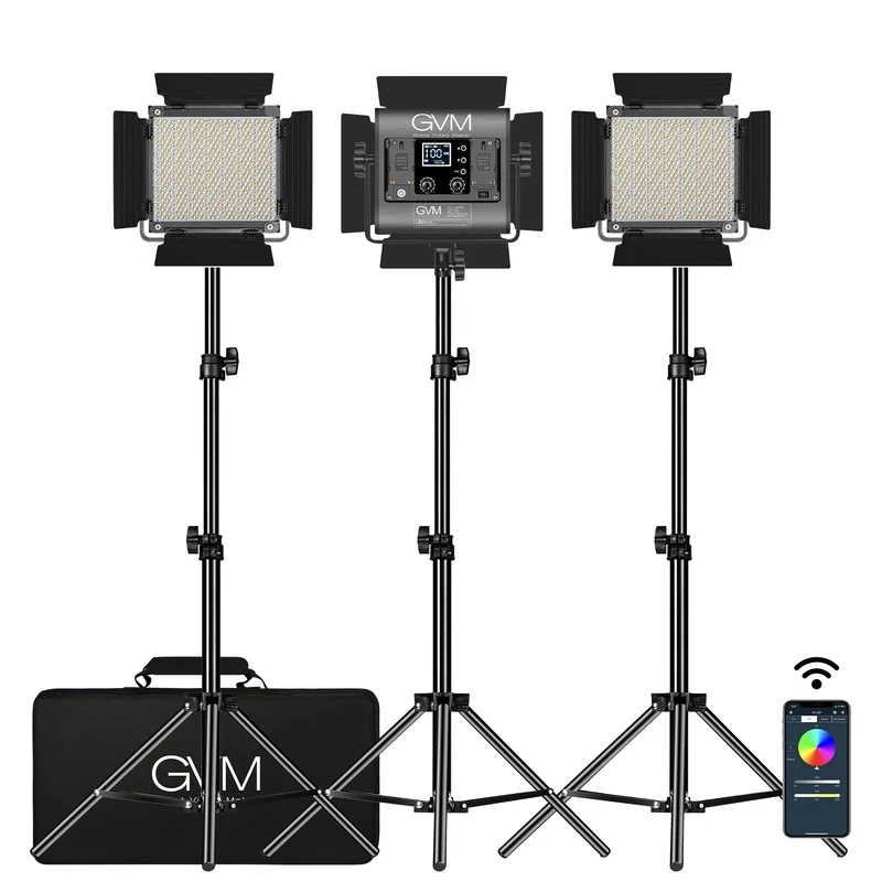 GVM 850D rgb led studio video light kit(3-light kit)