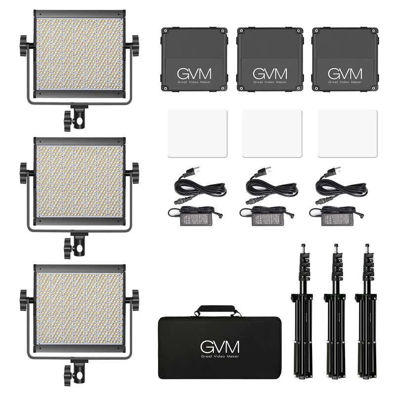 GVM 850D rgb led studio video light kit(3-light kit)