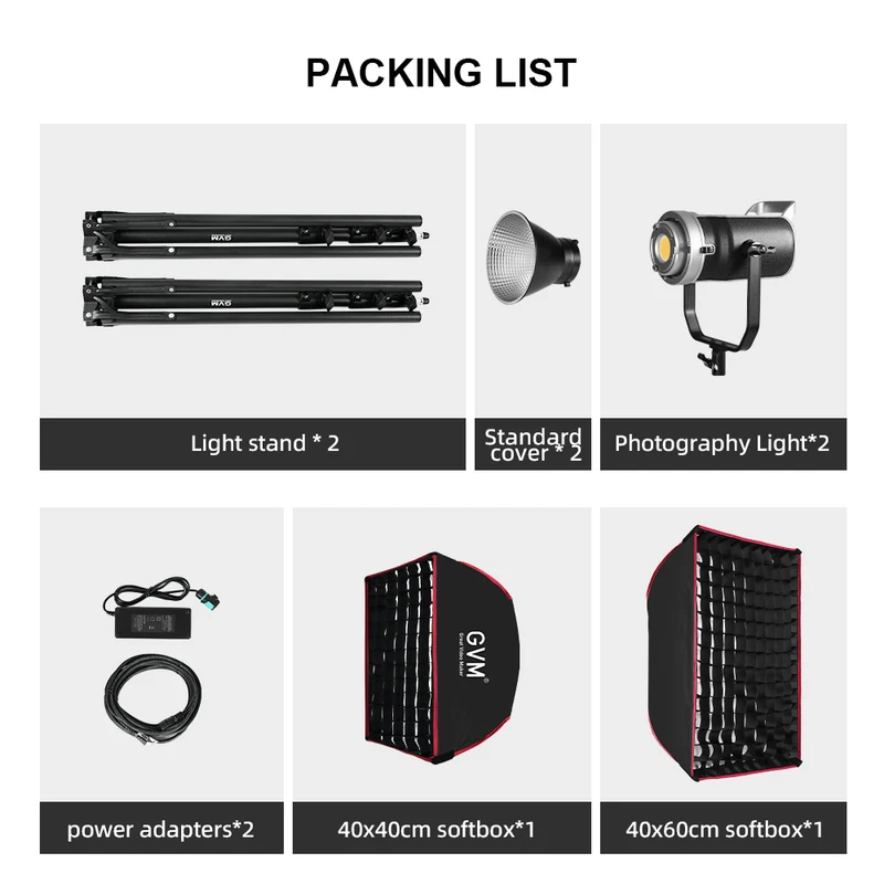 GVM SD300D 300W Bi-Color LED Monolight with softbox and light stand(2-Lights kit)