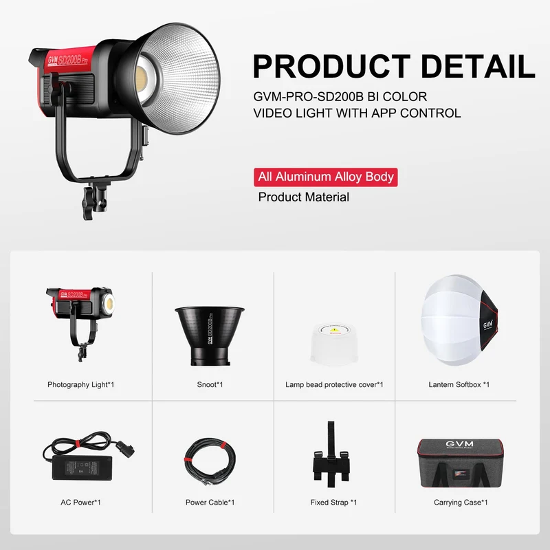 GVM PRO-SD200B 200W Bi-Color Monolight Kit with Lantern Softbox (Open Box)
