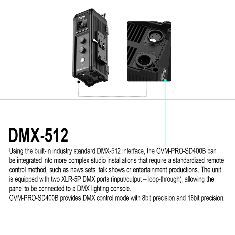 GVM PRO-SD400B 400W Waterproof Bi-Color Monolight(V-mount & Mesh Bluetooth)（Open Box）