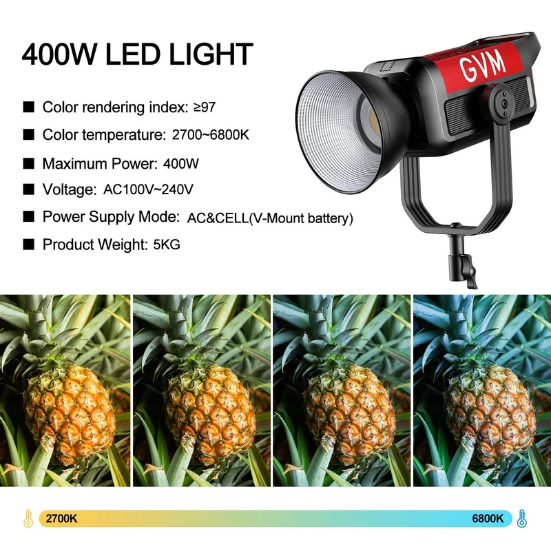 GVM PRO-SD400B 400W Waterproof Bi-Color Monolight(V-mount & Mesh Bluetooth)（Open Box）
