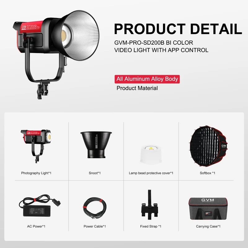 （Open Box）GVM PRO-SD200B 200W Bi-Color Monolight With Softbox