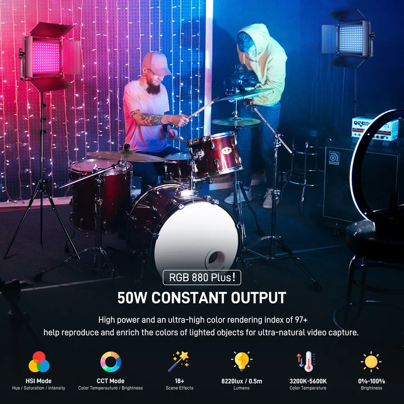 GVM 880RS RGB LED Video Light with Lighting Kits 60W Led Panel Light with BT Control 2 Packs Photography Lights for YouTube Studio Video Streaming