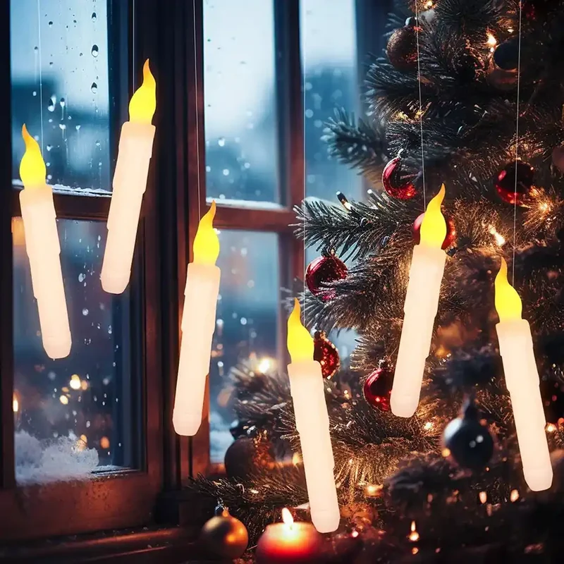 12/24pcs Flameless Floating LED Hanging Candles - Battery Operated, Wand Remote