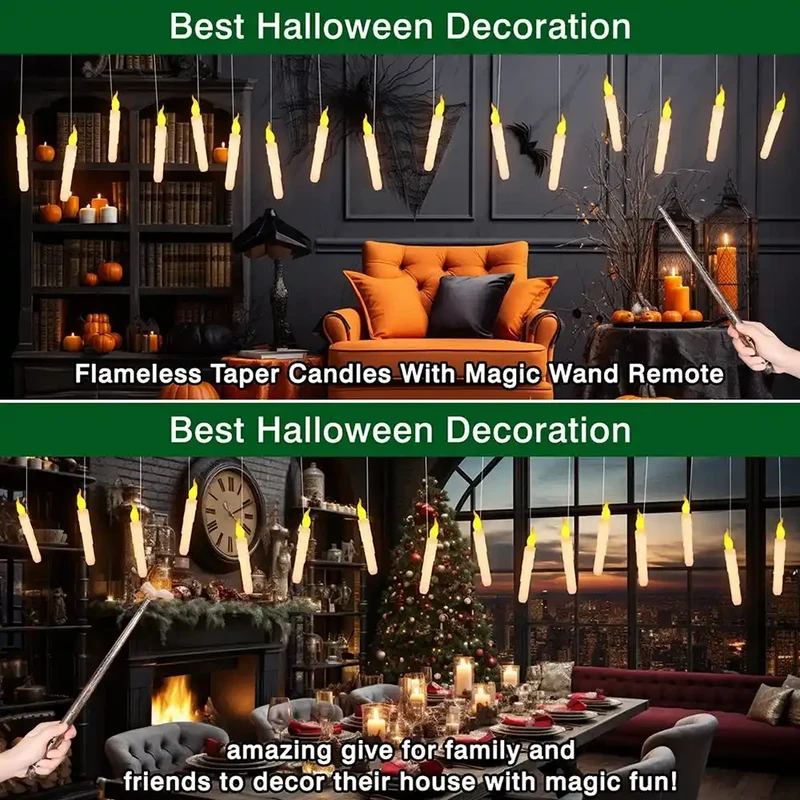 12/24pcs Flameless Floating LED Hanging Candles - Battery Operated, Wand Remote