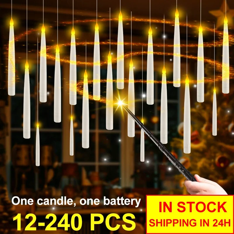 12-60Pcs Flameless Floating LED Candles - Battery Operated, Magic Wand Remote