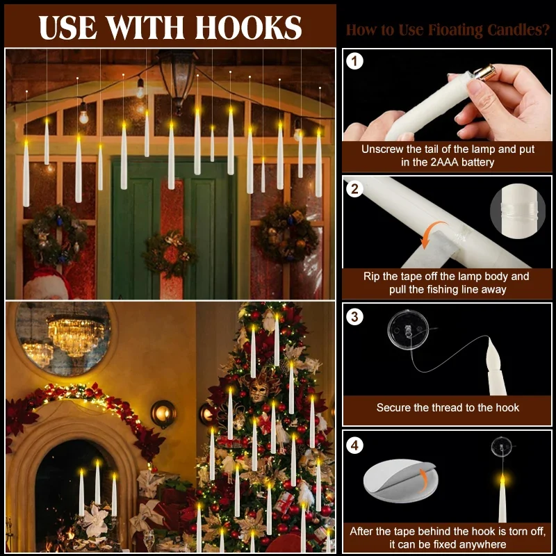 12-60Pcs Flameless Floating LED Candles - Battery Operated, Magic Wand Remote