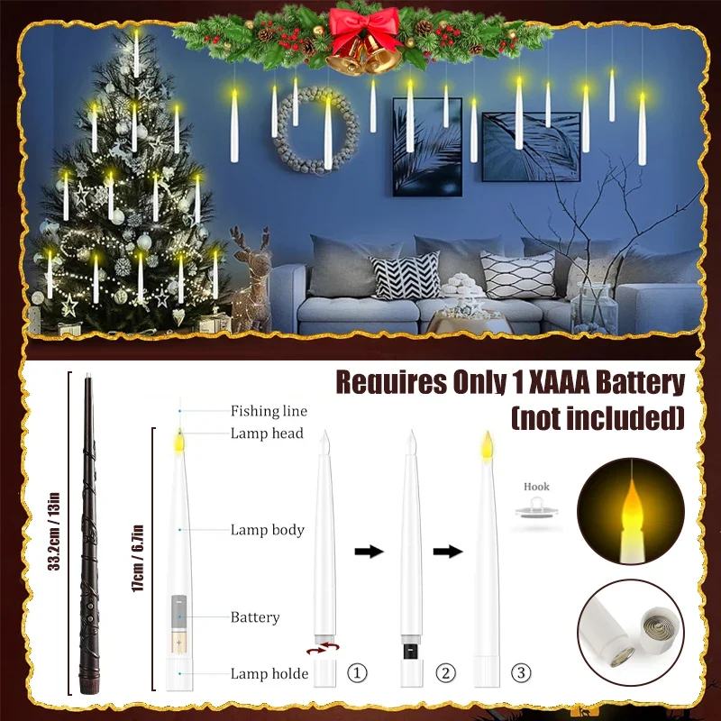 12-60Pcs Flameless Floating LED Candles - Battery Operated, Magic Wand Remote