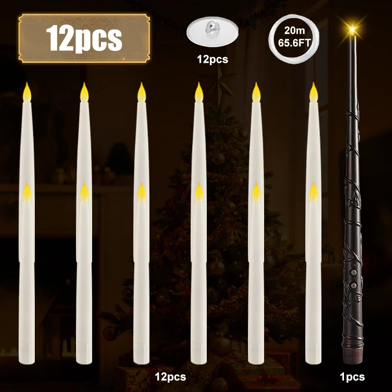 12-60Pcs Flameless Floating LED Candles - Battery Operated, Magic Wand Remote