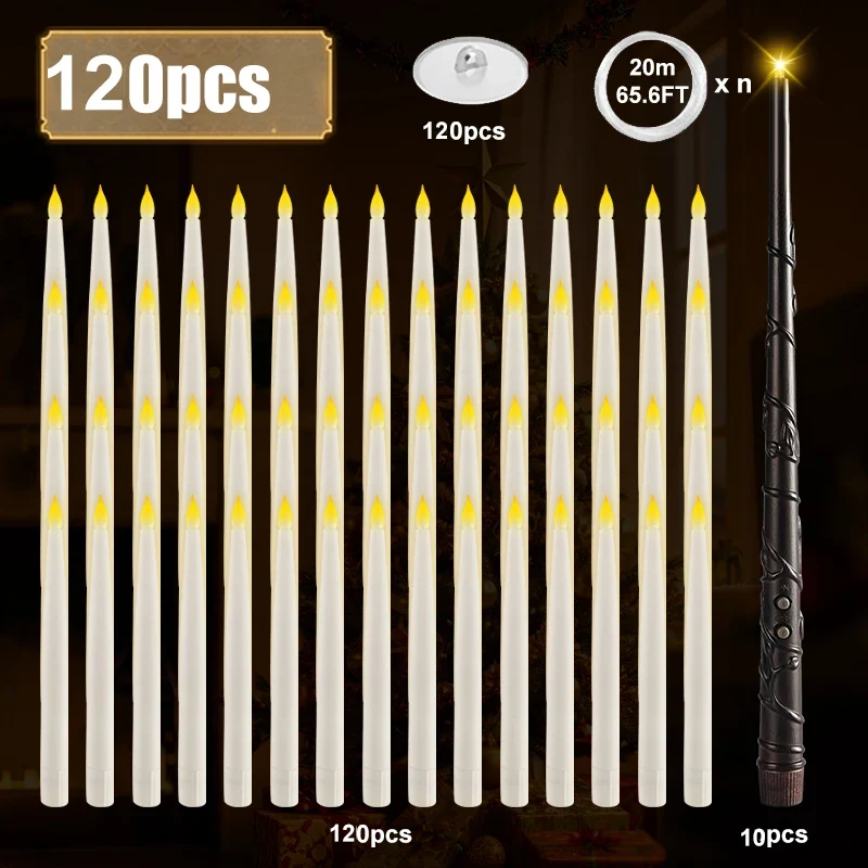12-60Pcs Flameless Floating LED Candles - Battery Operated, Magic Wand Remote